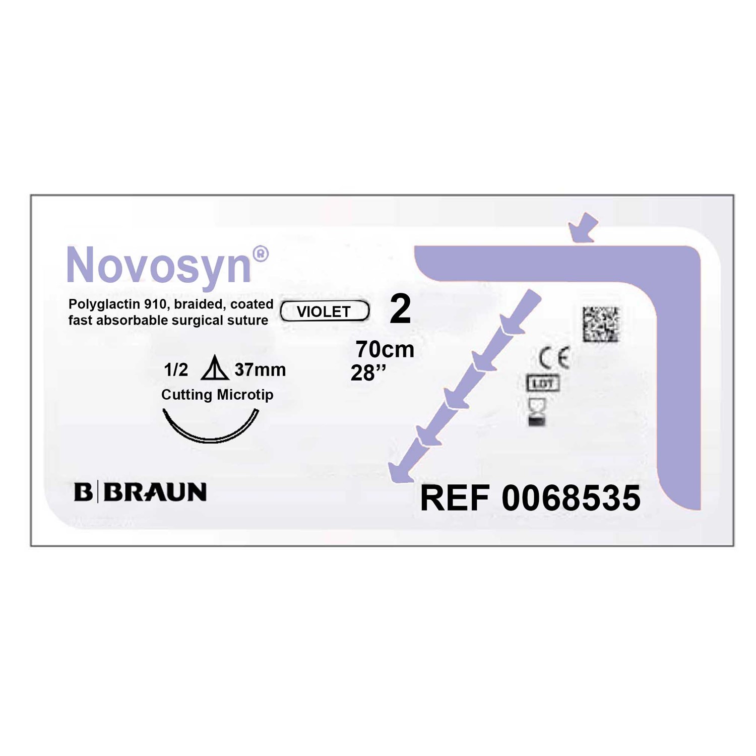 Ράμμα απορροφήσιμο Novosyn Violet B.Braun No 2 με τρίγωνη βελόνα 37mm, 1/2c, μήκος ράμματος 70cm