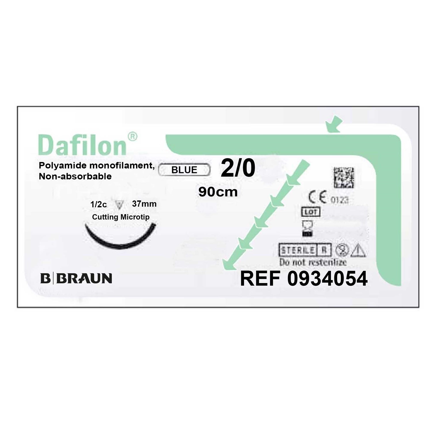 Ράμμα Nylon Dafilon B.Braun No 2/0, με κόπτουσα βελόνα 37mm, 1/2c μήκος ράμματος 90cm