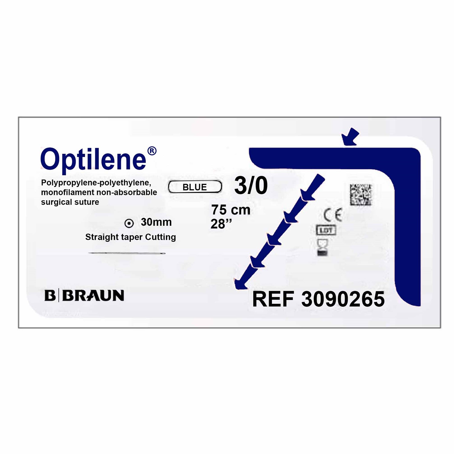 Ράμμα Optilene B.Braun No 3/0 με ευθεία βελόνα 30mm στρόγγυλη, μήκος ράμματος 75cm