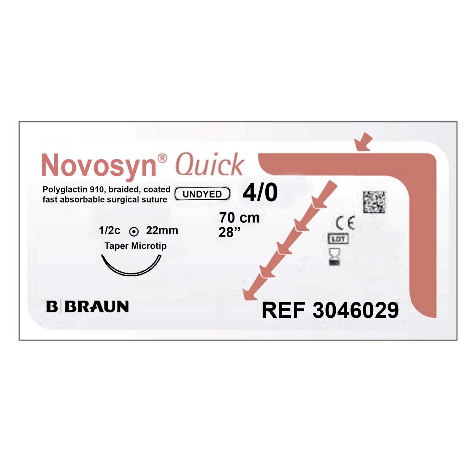 Ράμμα απορροφήσιμο Novosyn Quick B.Braun No 4/0 με στρογγυλή βελόνα 22mm, 1/2c, μήκος ράμματος 70cm