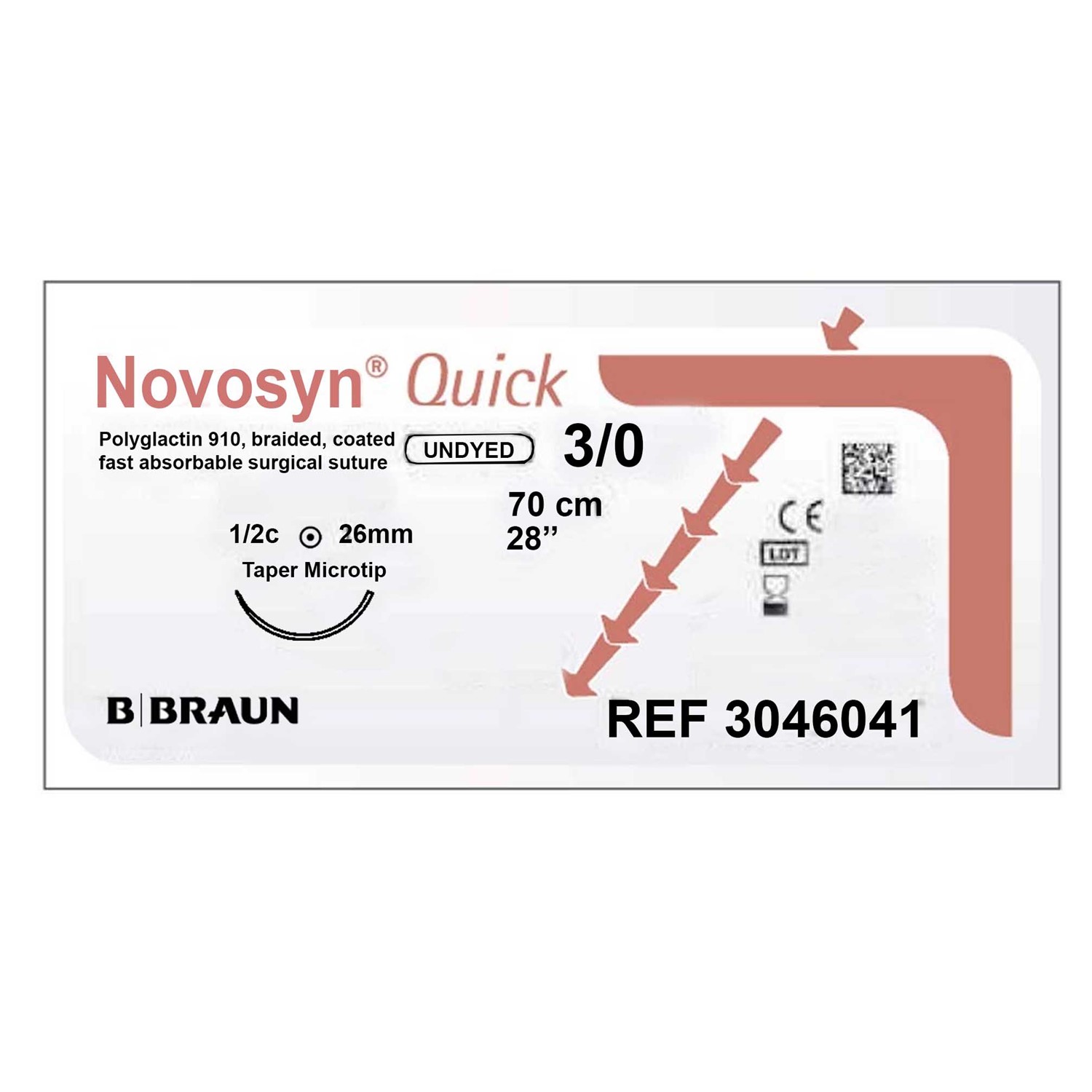 Ράμμα απορροφήσιμο Novosyn Quick B.Braun Νο 3/0 με στρογγυλή βελόνα 26mm, 1/2c, μήκος ράμματος 70cm