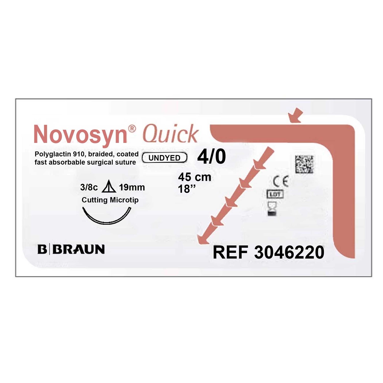 Ράμμα απορροφήσιμο Novosyn Quick B.Braun No 4/0 με τρίγωνη βελόνα 19mm, 3/8c, μήκος ράμματος 45cm