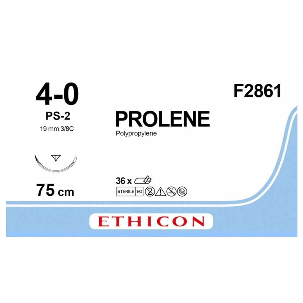 Ράμμα Prolene No 4/0 με βελόνα 19mm Αντιστρόφως Κόπτουσα Prime 3/8 κύκλου, μήκος ράμματος 75cm