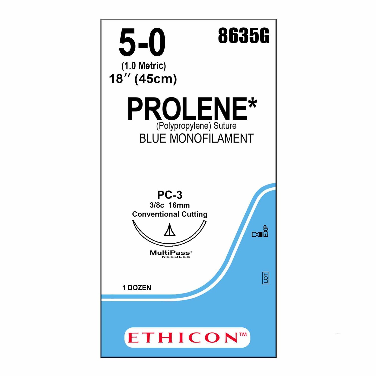 Ράμμα Prolene J&J No 5/0 με κόπτουσα βελόνα πλαστικής 15mm, 3/8 κύκλου (slim blade multipass), μήκος ράμματος 45cm