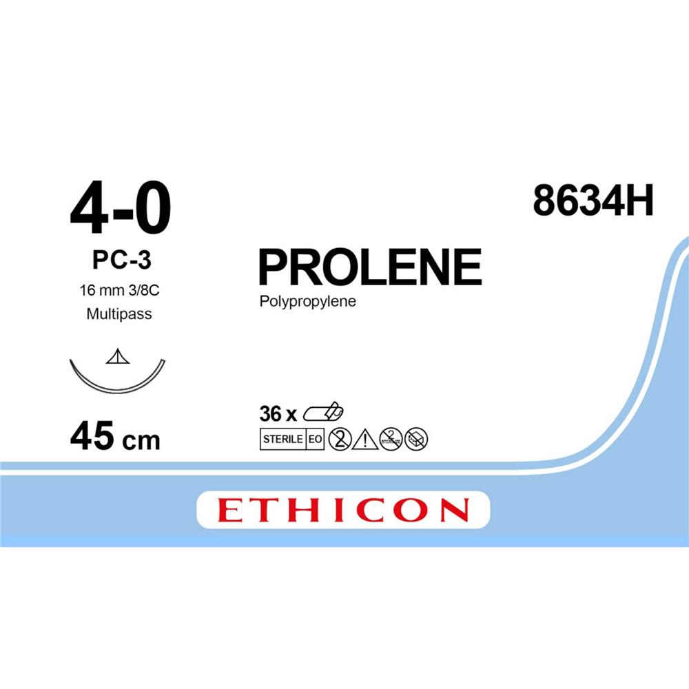 Ράμμα Prolene Blue No 4/0 με βελόνα 16mm κόπτουσα πλαστικής PC-3 prime multipass 3/8c, μήκος ράμματος 45cm