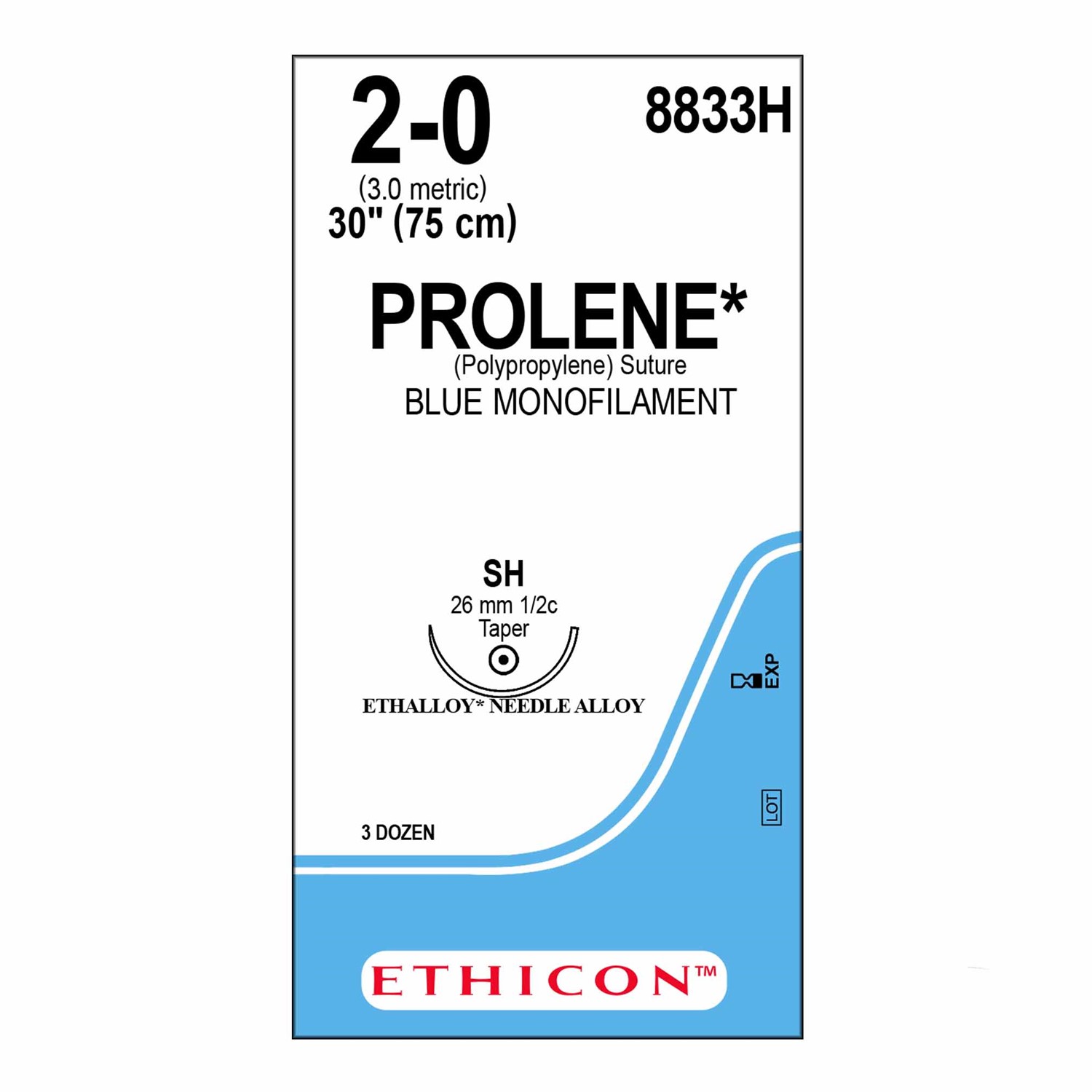 Ράμμα Prolene No 2/0, με στρογγυλή βελόνα 26mm, 1/2 κύκλου, μήκος ράμματος 75cm