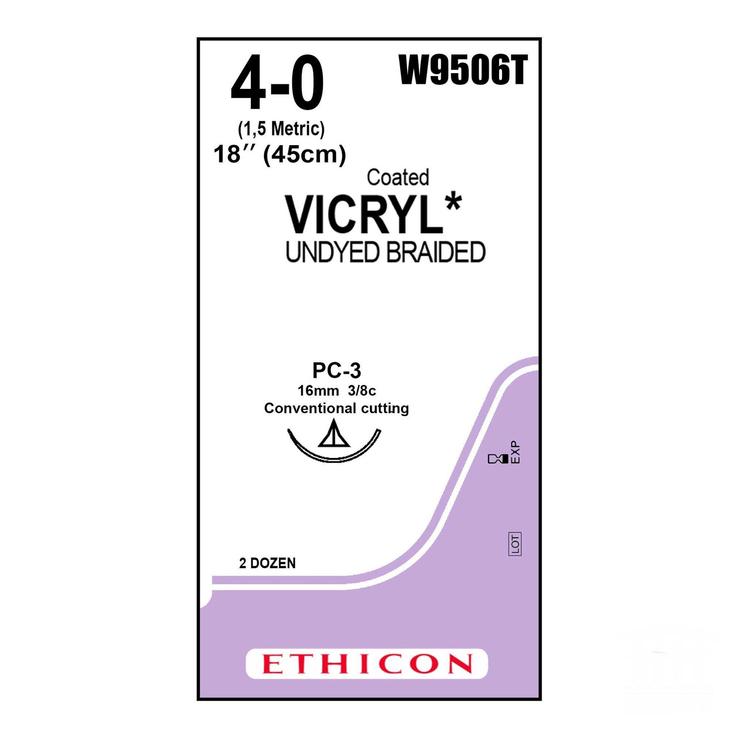 Ράμμα Vicryl No 4/0 με βελόνα 16mm Κόπτουσα Πλαστικής P 3/8c, μήκος ράμματος 45cm