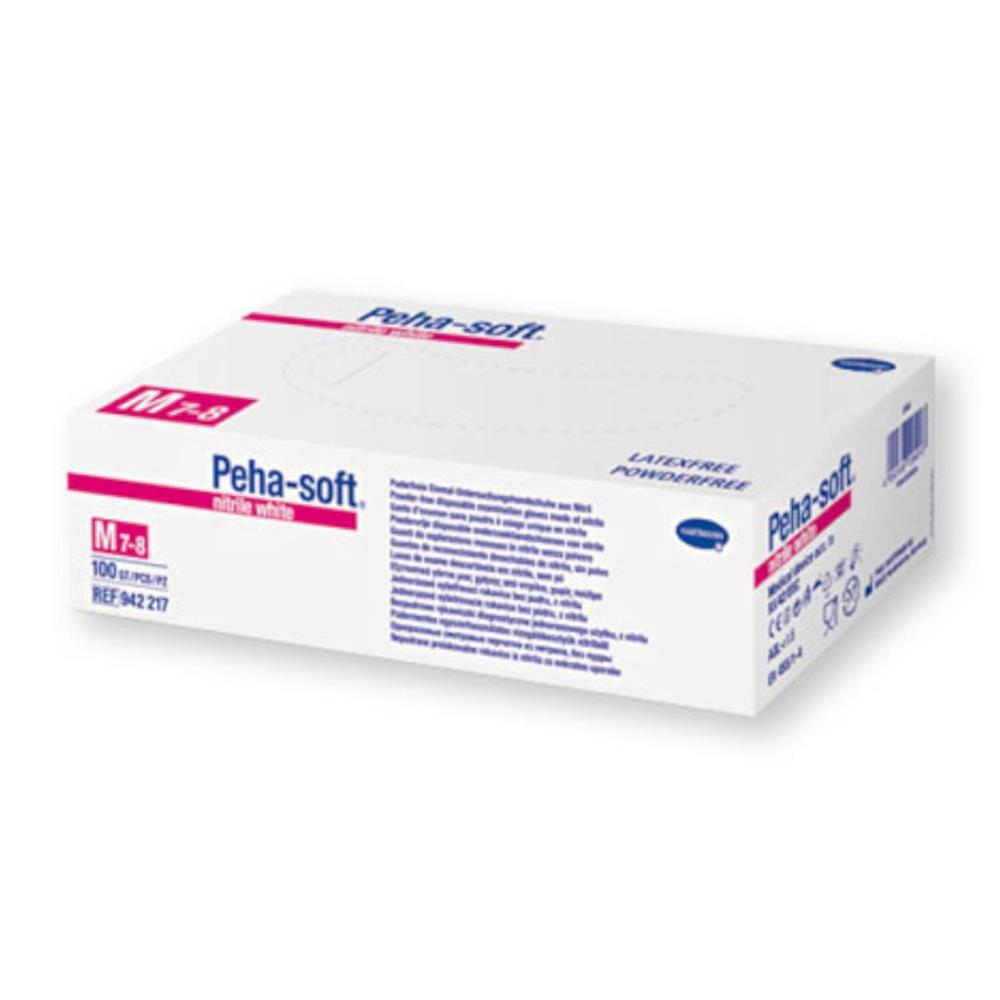 Γάντια Νιτριλίου Λευκά, Χωρίς Πούδρα Peha soft Hartmannn (100άδα)