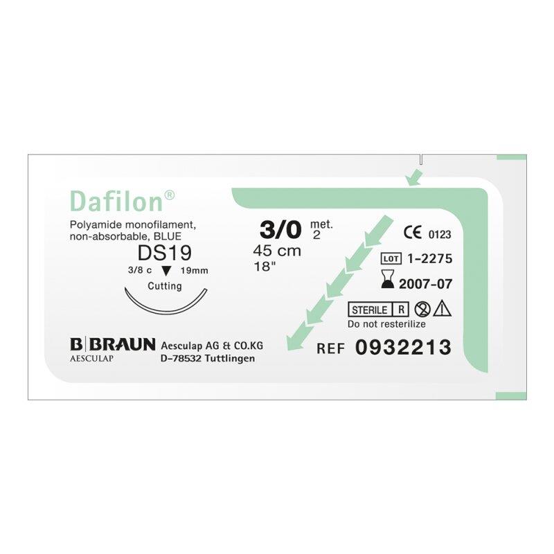 Ράμμα nylon Dafilon B.Braun No 3/0, με κόπτουσα βελόνα 19mm, 3/8 κύκλου, μήκος ράμματος 45cm