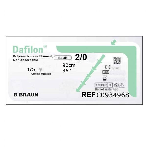 Ράμμα nylon Dafilon B.Braun No 2/0, με αντ. κόπτουσα βελόνα 26mm, 1/2c, μήκος ράμματος 90cm