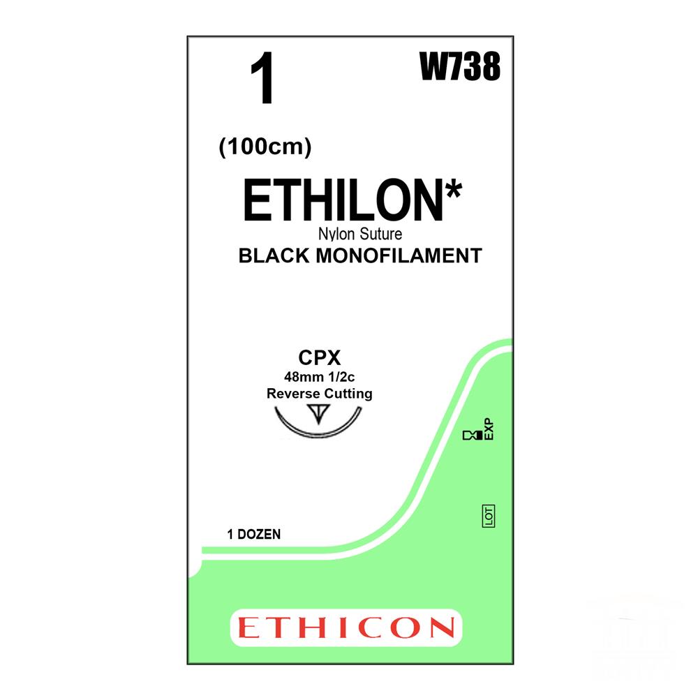 Ράμμα Ethilon No1 με βελόνα 48mm Αντ. Κόπτουσα 1/2c, μήκος ράμματος 100cm