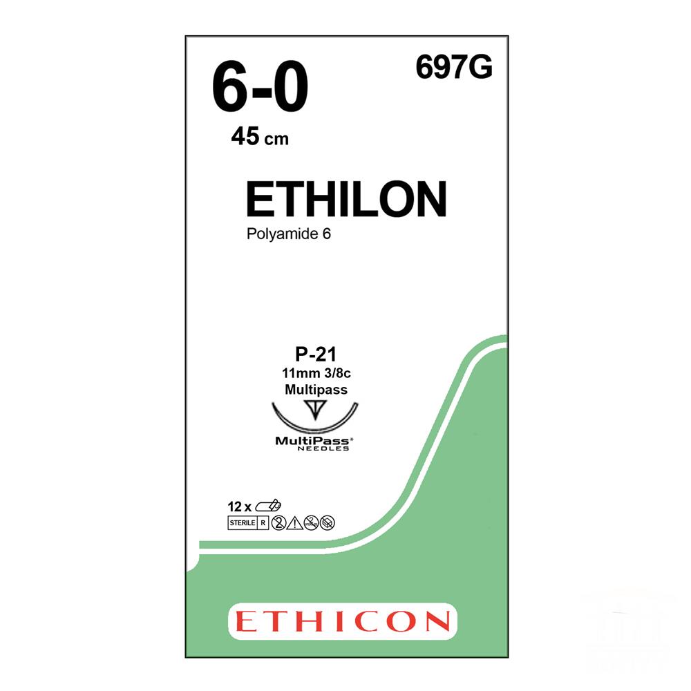 Ράμμα Ethilon No 6/0 με βελόνα 11mm Αντ. Κόπτουσα πλαστικής prime 3/8c, μήκος ράμματος 45cm