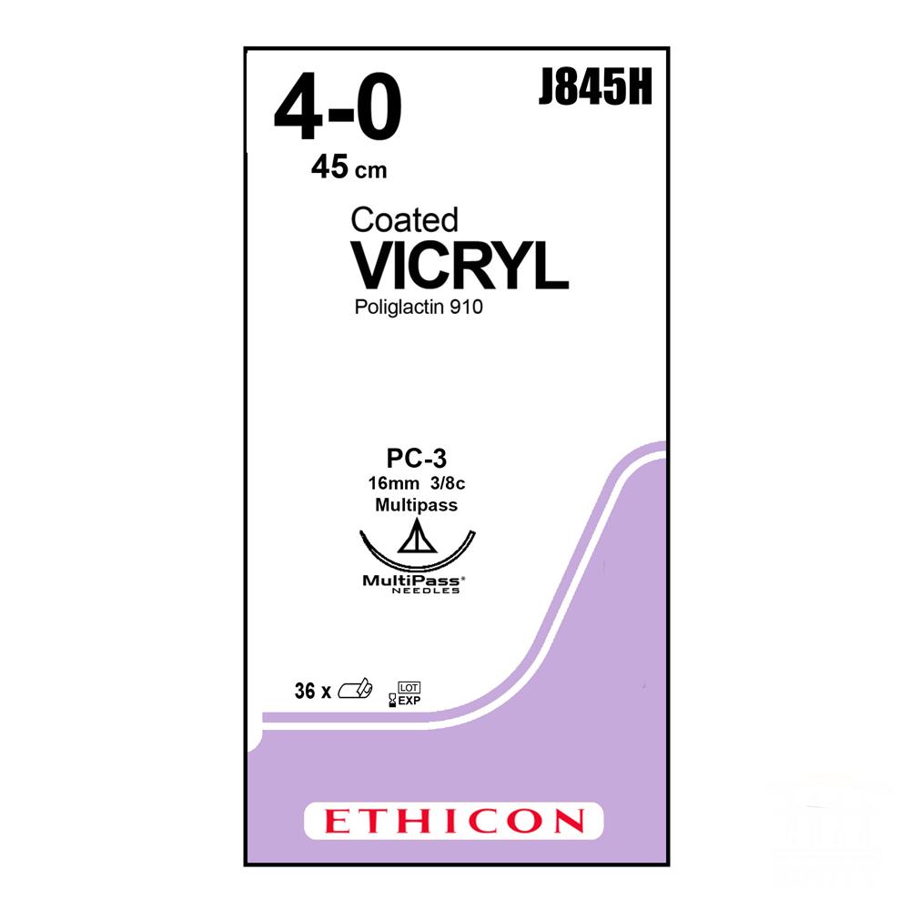 Ράμμα VICRYL No 4/0, με βελόνα 16mm, Κόπτουσα Πλαστικής Prime Multipass, 3/8c, μήκος ράμματος 45cm