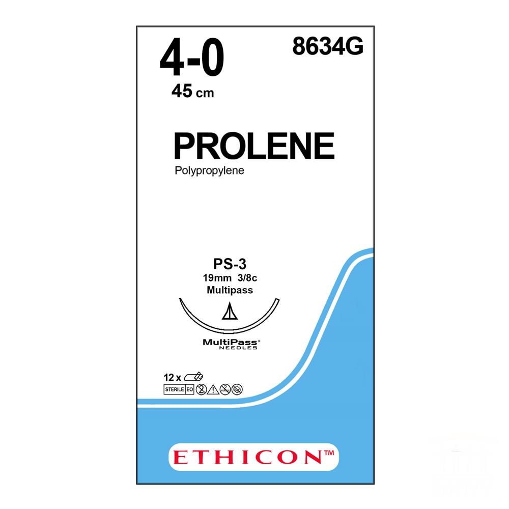 Ράμμα Prolene J&J No 4/0 με βελόνα 16mm Κόπτουσα Πλαστικής PC-3 prime multipass 3/8c, μήκος ράμματος 45cm