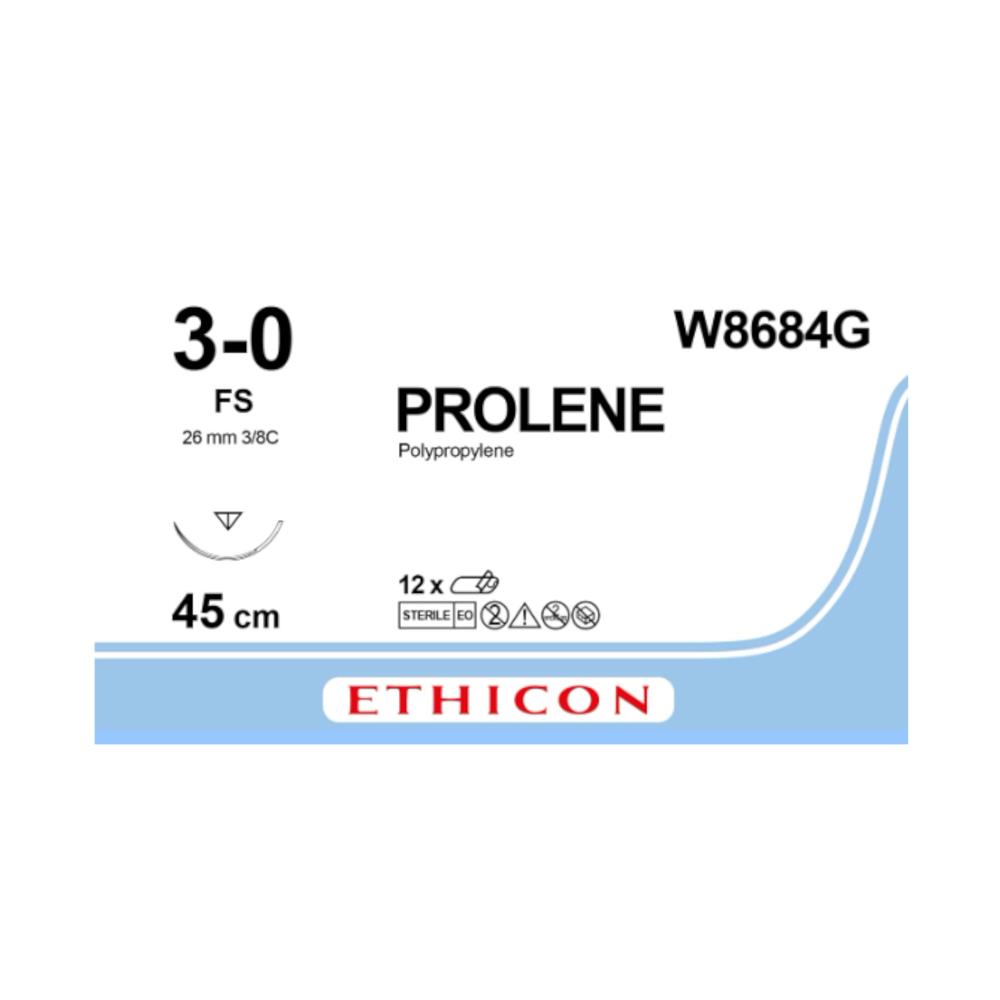 Ράμμα Prolene No 3/0 με βελόνα  FS 26mm Αντιστρόφως Κόπτουσα, FS 3/8 κύκλου, μήκος ράμαμτος 45cm