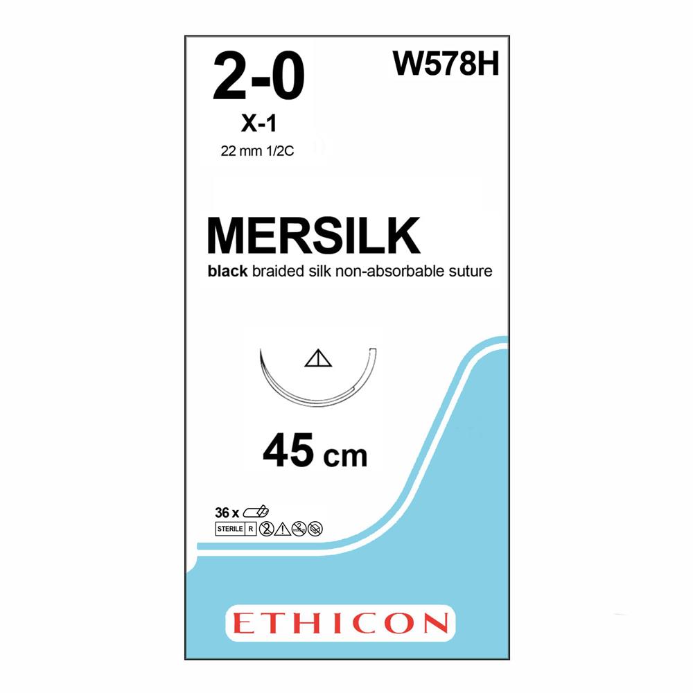 Ράμμα Mersilk No 2/0 με Βελόνα 22mm Αντιστρόφως Κόπτουσα 1/2 Κύκλου,Μήκος Ράμματος 45cm