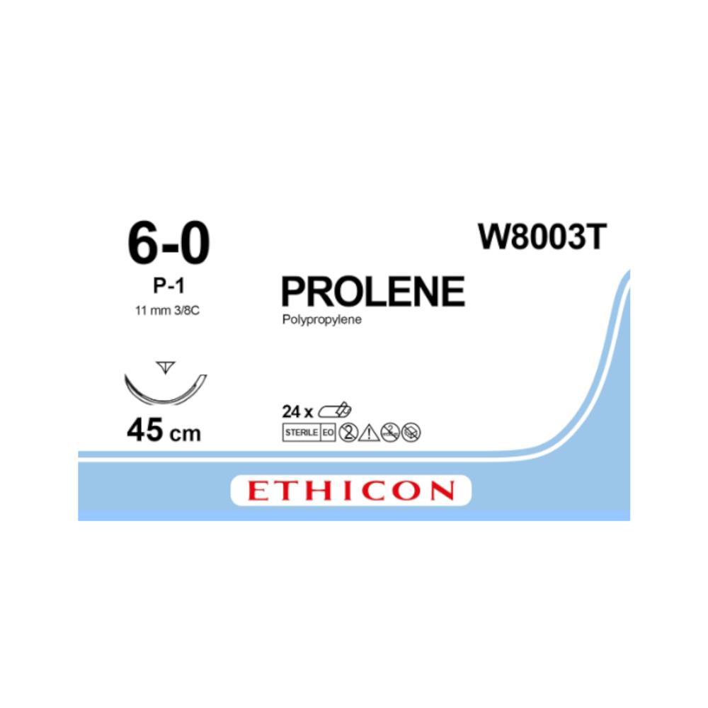 Ράμμα Prolene No 6/0 με βελόνα 11mm αντιστρόφως κόπτουσα πλαστικής Prime, 3/8 κύκλου, μήκος ράμματος 45cm
