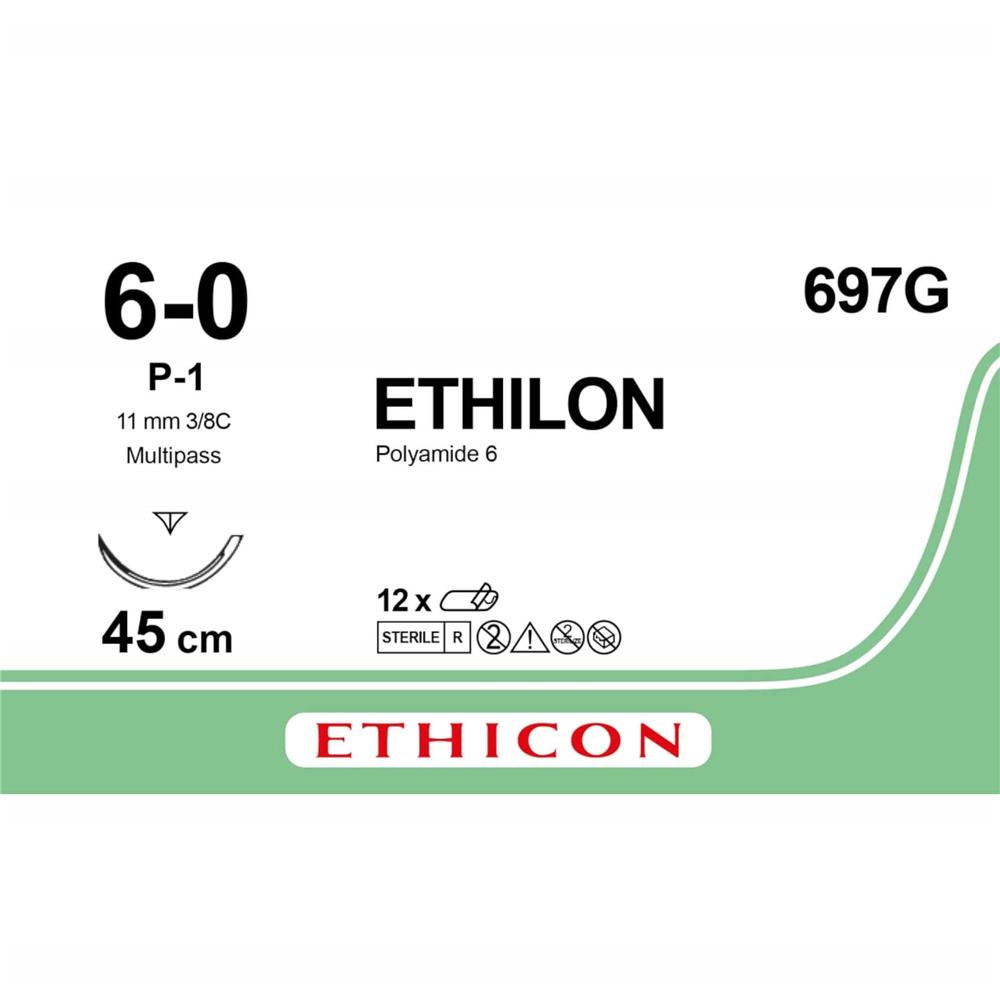 Ράμμα Ethilon No 6/0 με βελόνα 11mm Αντ. Κόπτουσα πλαστικής prime 3/8c, μήκος ράμματος 45cm