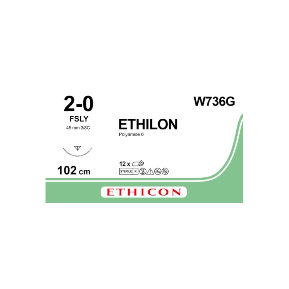Ράμμα Ethilon No 2/0 με βελόνα 45mm Αντ. Κόπτουσα 3/8c,μήκος ράμματος 100cm