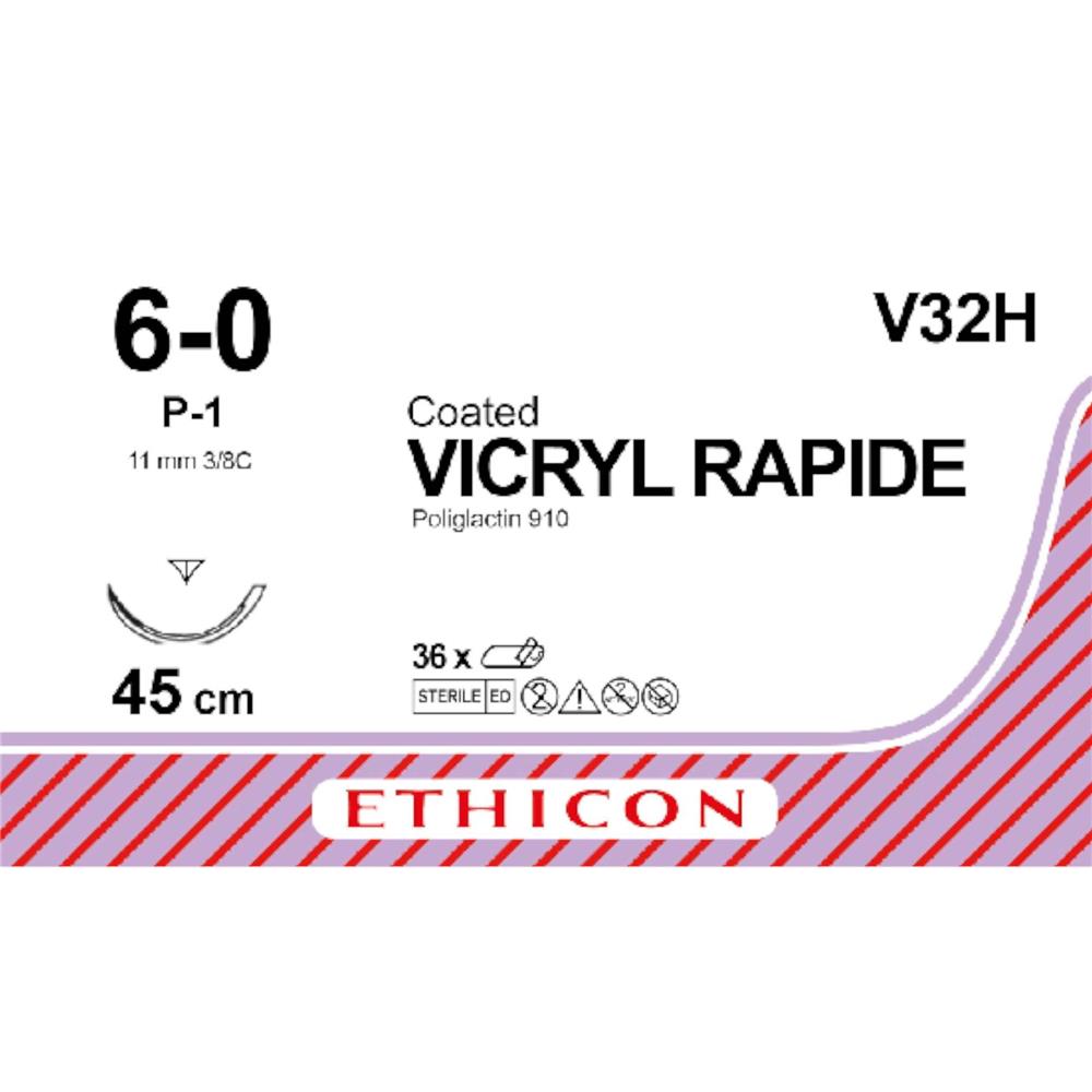 Ράμμα Vicryl Rapide No 6/0 με βελόνα 11mm Αντ. Κόπτουσα Πλαστικής Prime 3/8c, μήκος ράμματος 45cm