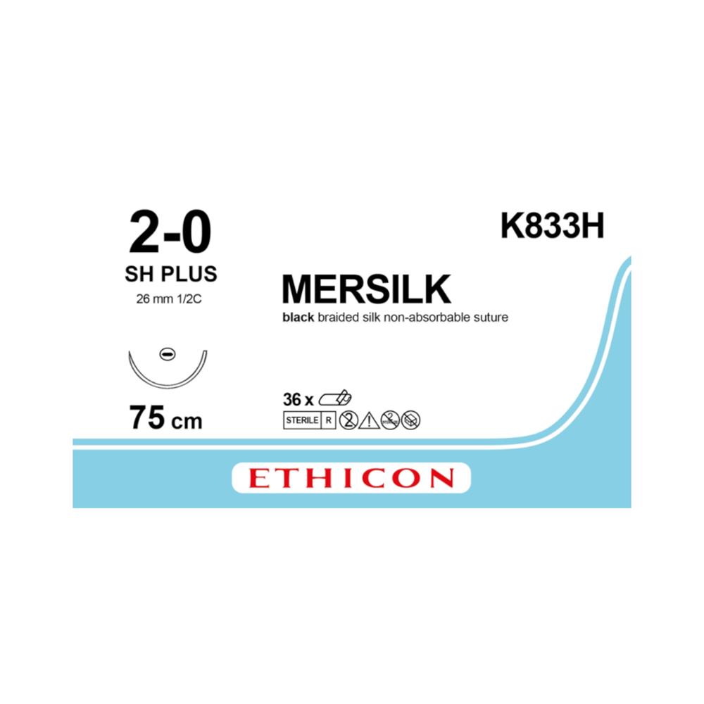 Ράμμα Mersilk No 2/0 με βελόνα 26mm Στρογγυλή 1/2 κύκλου, μήκος ράμματος 75cm