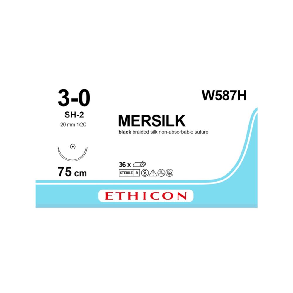 Ράμμα Mersilk No 3/0 με βελόνα 17mm Στρογγυλή 1/2 κύκλου,μήκος ράμματος 75cm