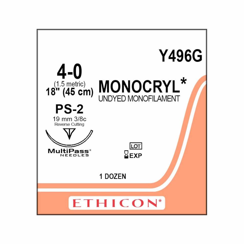 Ράμμα Monocryl No 4/0 με βελόνα 19mm Αντ. Κόπτουσα Πλαστικής P 3/8c Multipass, μήκος ράμματος 45cm