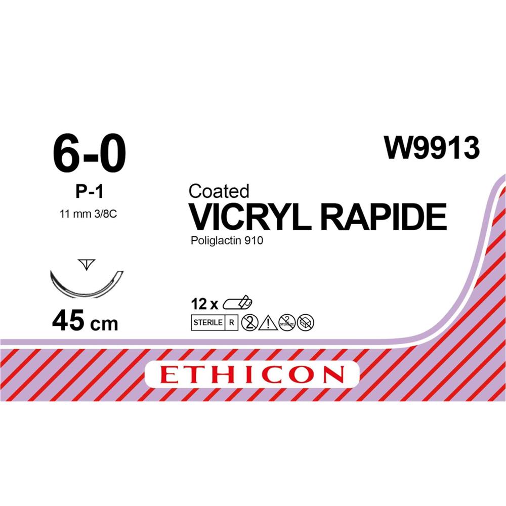 Ράμμα Vicryl Rapide No 6/0 με βελόνα 11mm Αντ. Κόπτουσα Πλαστικής P 3/8c, μήκος ράμματος 45cm