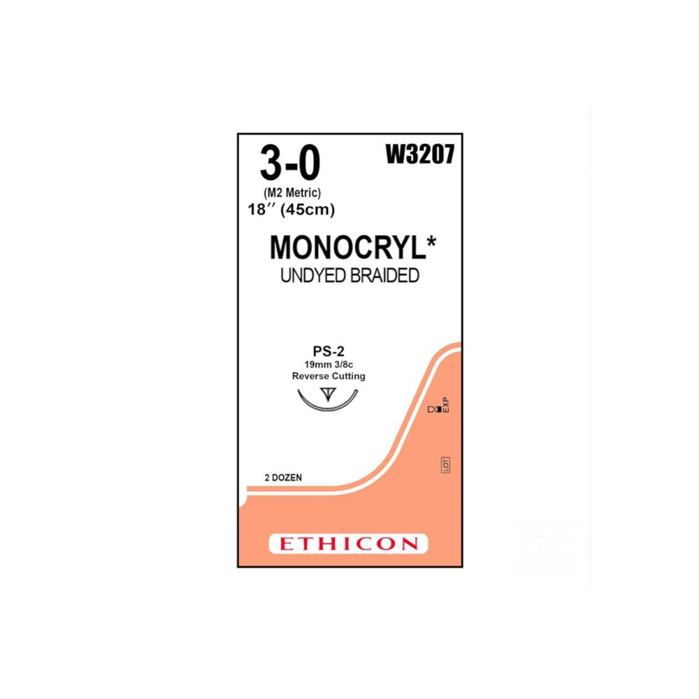 Ράμμα Monocryl No 3/0 με βελόνα 19mm Αντ. Κόπτουσα Πλαστικής P 3/8c, μήκος ράμματος 45cm